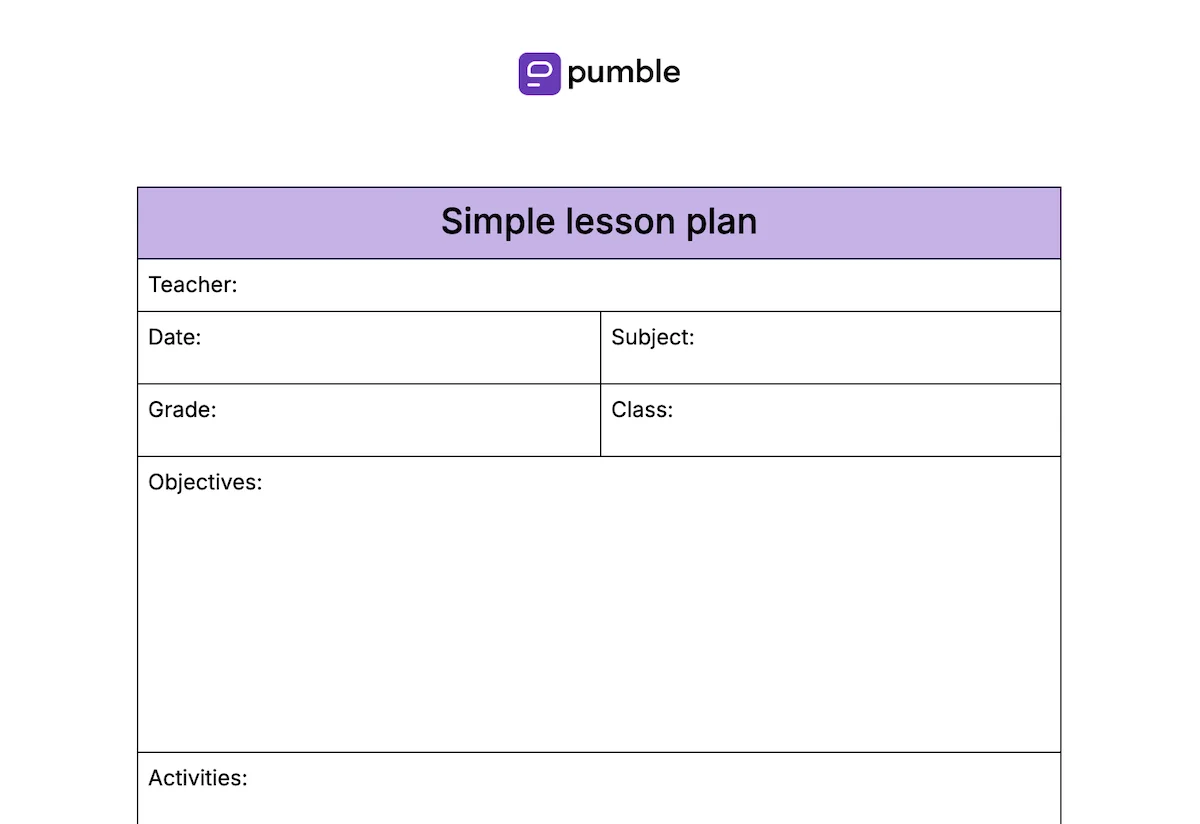 Simple lesson plan template