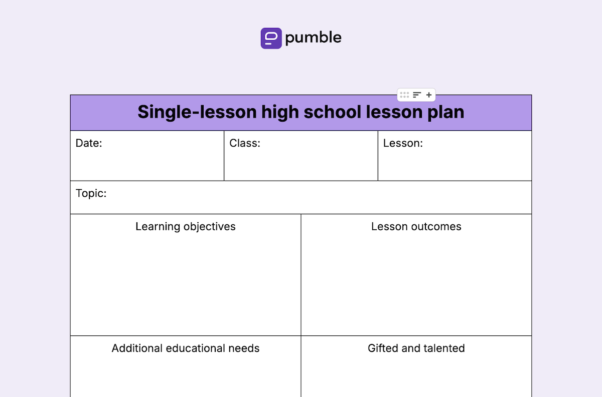 Single-lesson high school lesson plan template