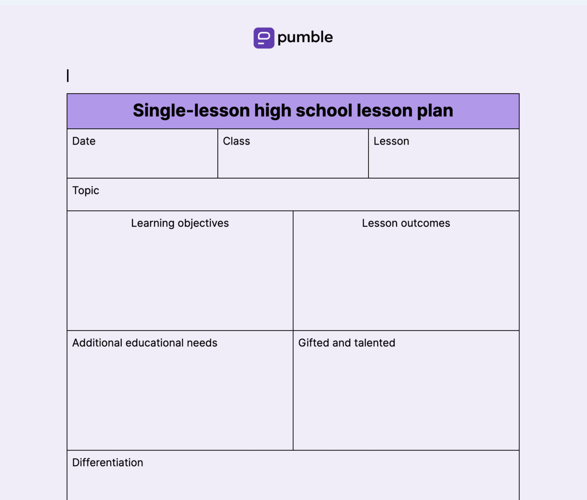 Single-lesson high school lesson plan template