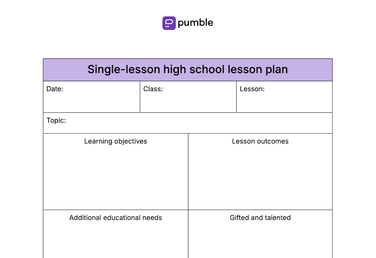 Single-lesson high school lesson plan template
