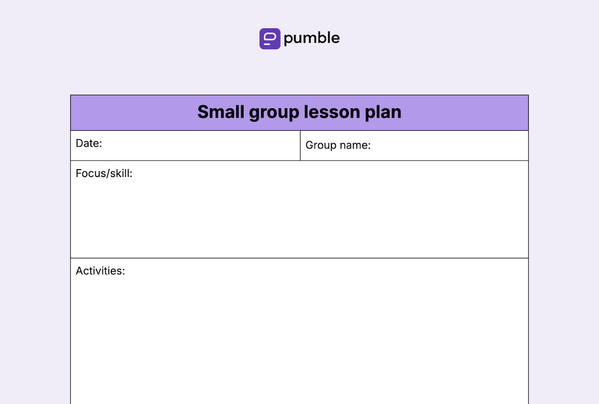 Small group lesson plan template