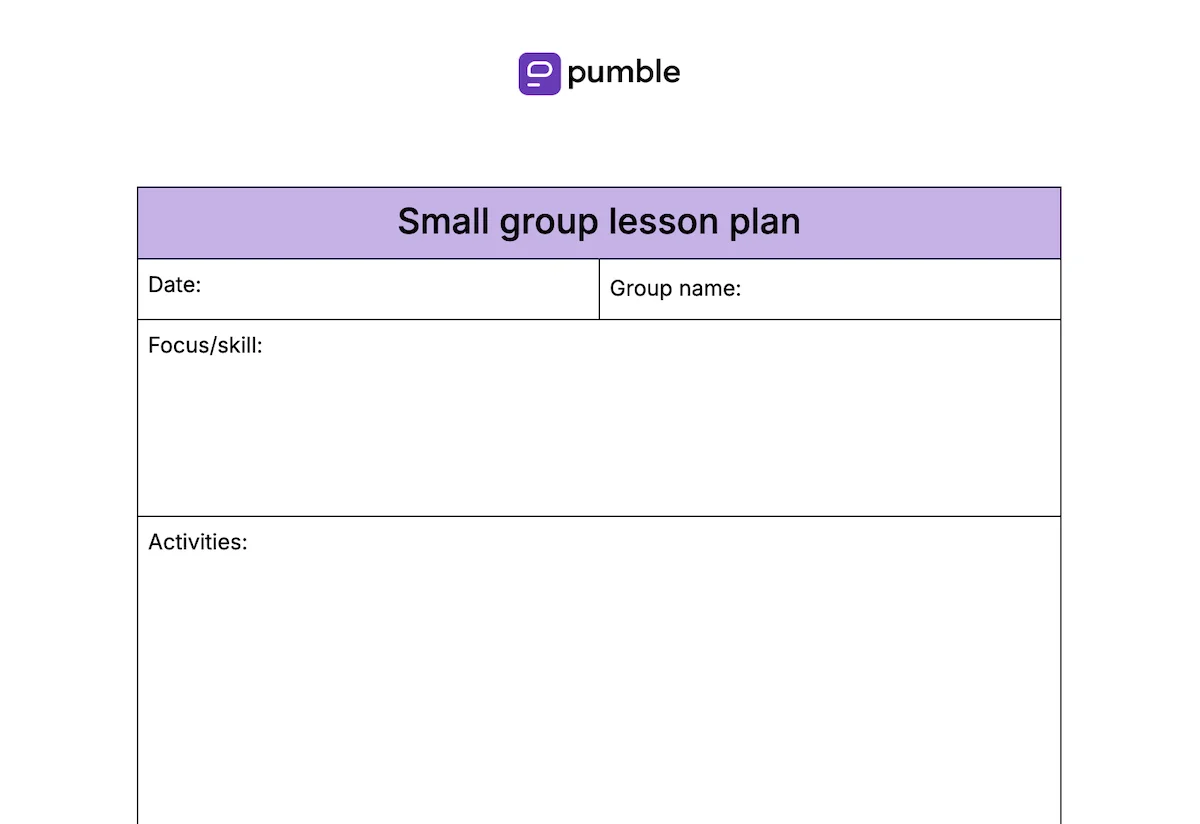 Small group lesson plan template
