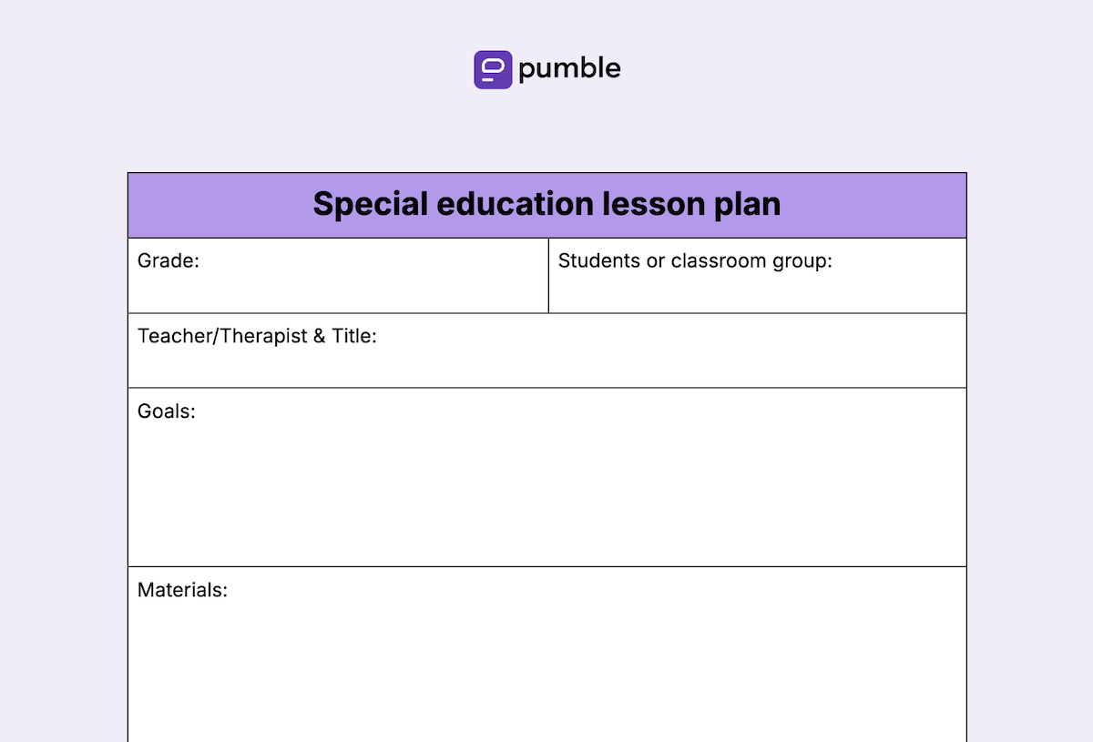 Special education lesson plan template