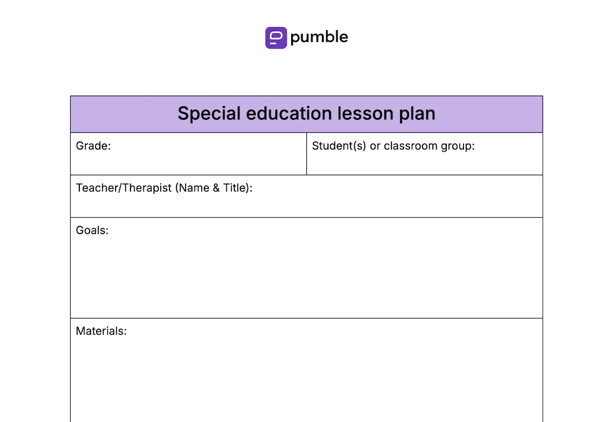 Special education lesson plan template