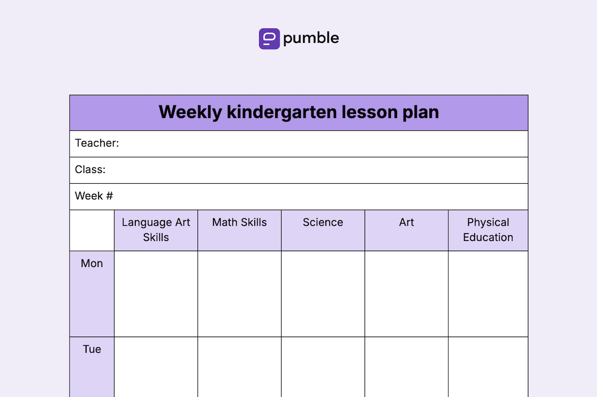 Weekly kindergarten lesson plan template