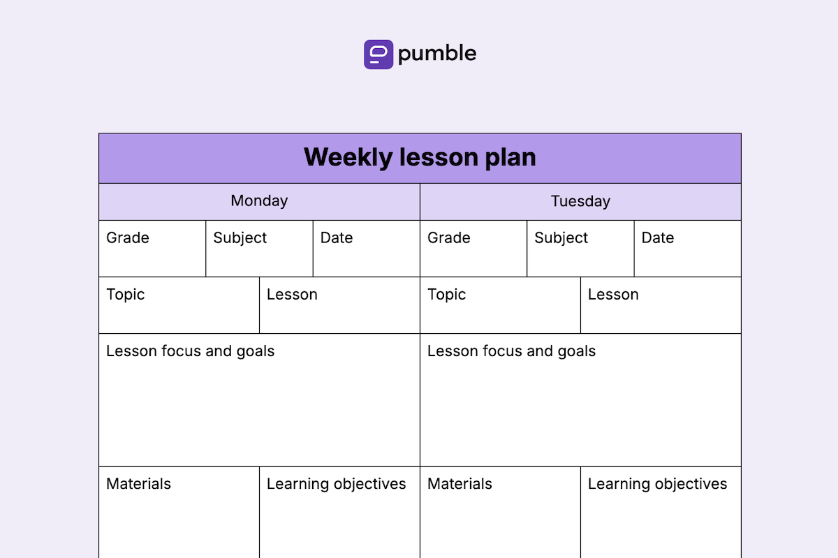 Weekly lesson plan template