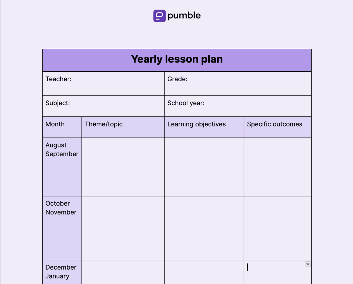 Yearly lesson plan template
