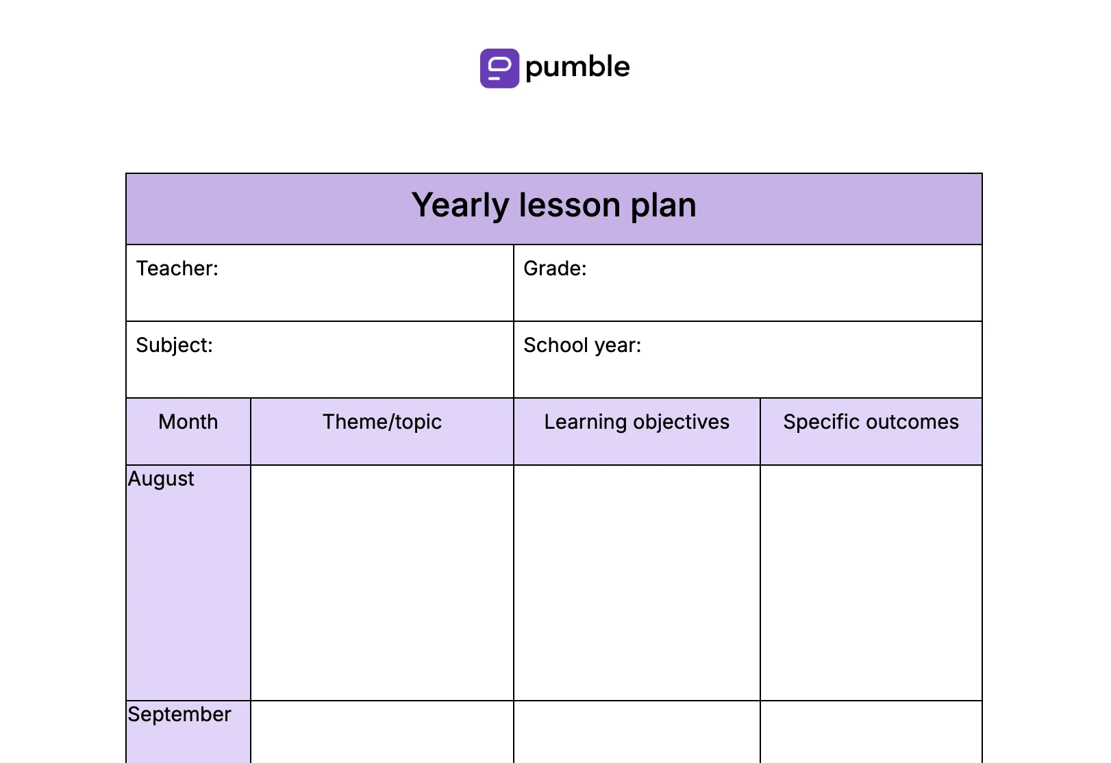Yearly lesson plan template
