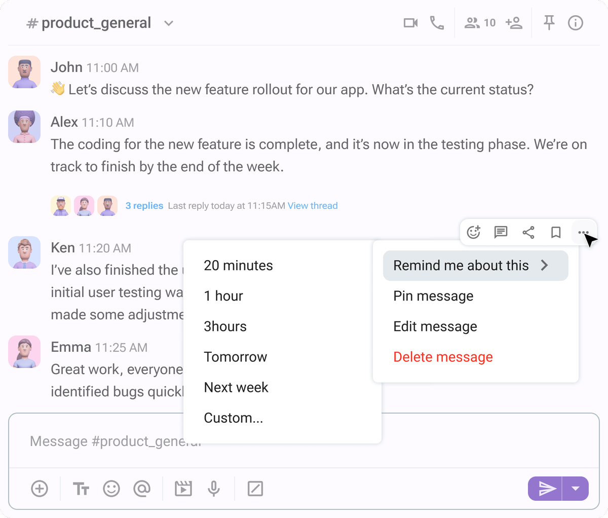 Message reminders in Pumble