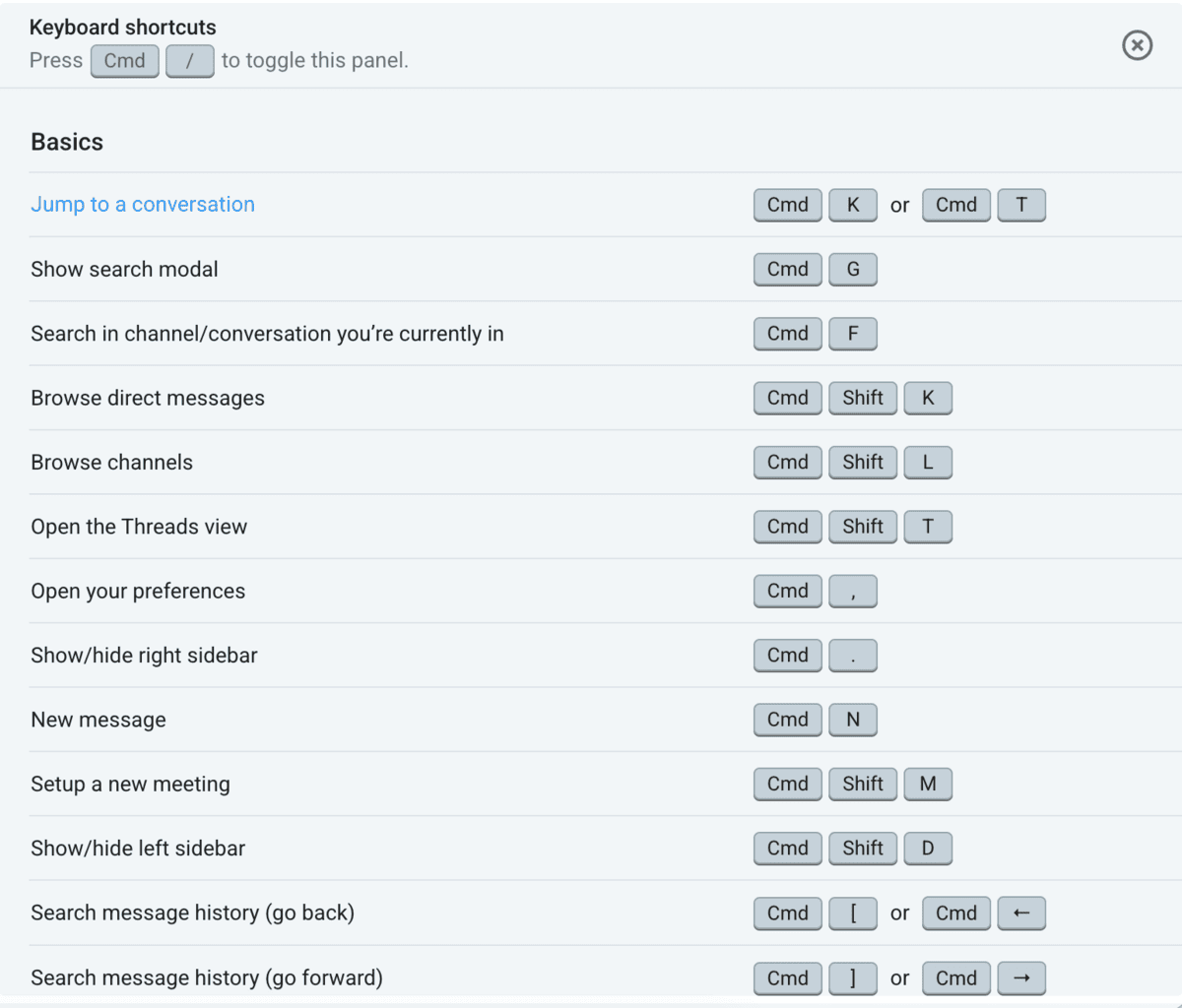 Pumble keyboard shortcuts