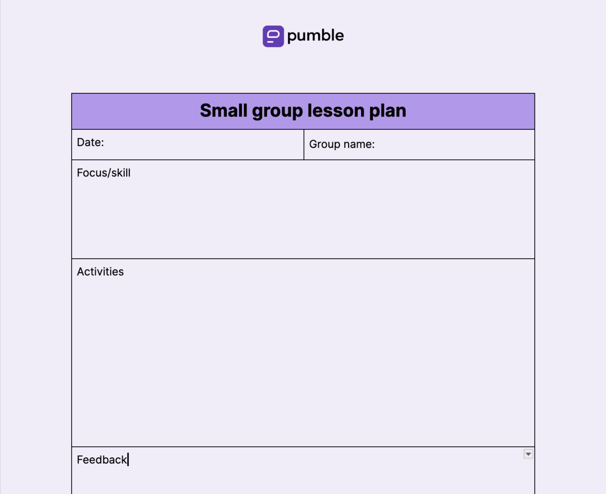 small group lesson plan template