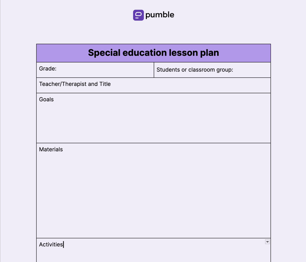 special education lesson plan