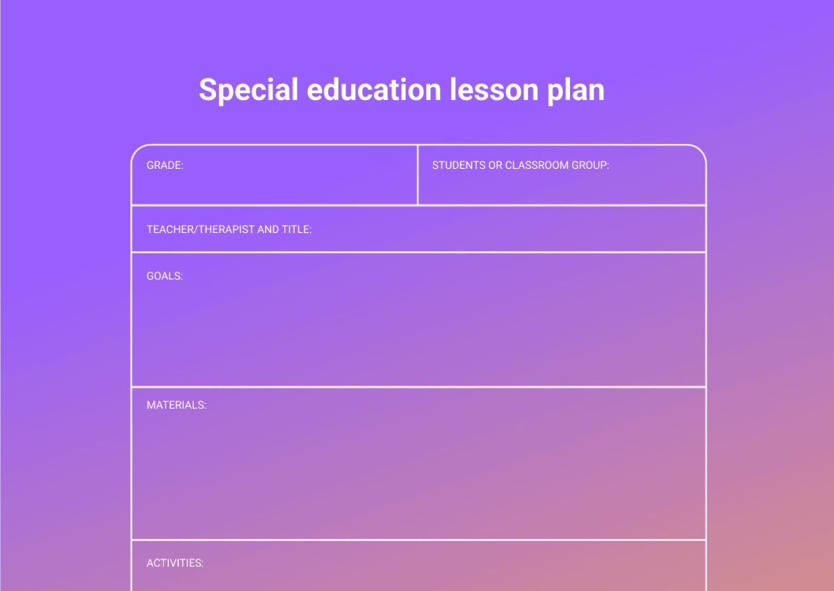 An example of a special education lesson plan