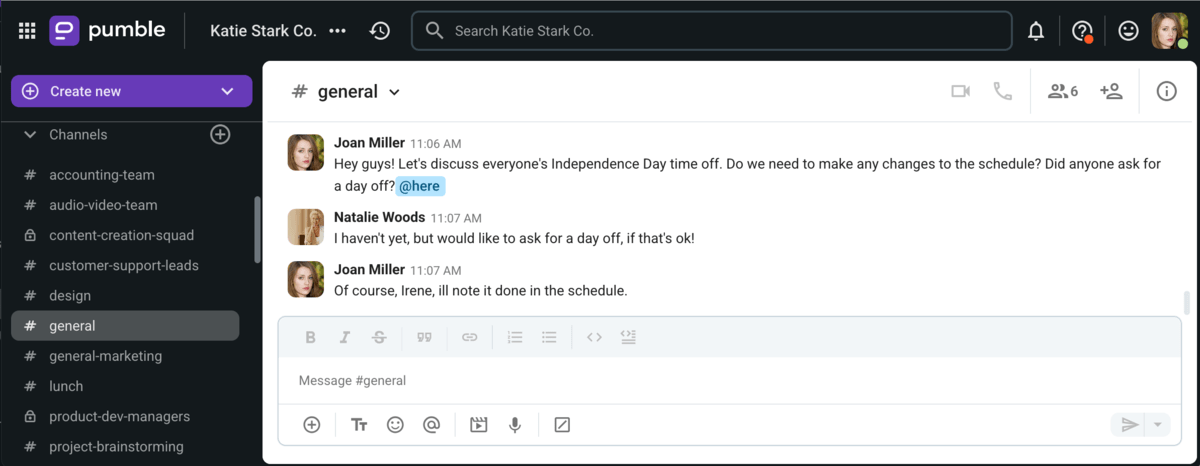 An example that shows a misunderstanding due to the cultural differences in celebrating certain holidays (Pumble business messaging app)