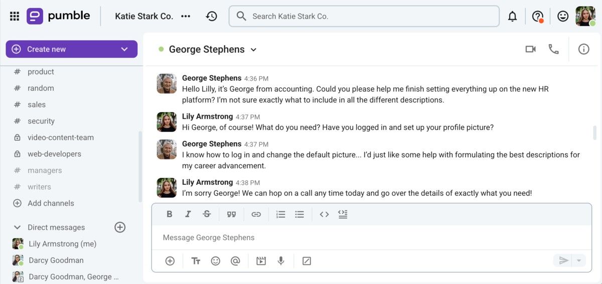 People from different generations and their misunderstandings in Pumble, a team communication software