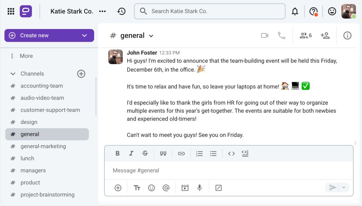 John’s poor word choices hinder the communication process in Pumble, a business messaging app