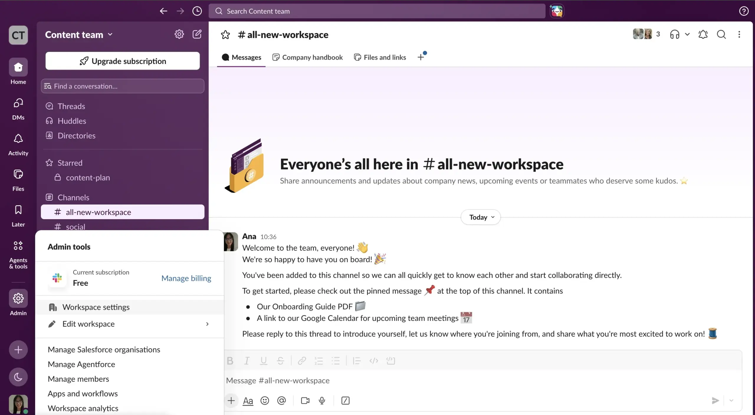 1st step Slack export