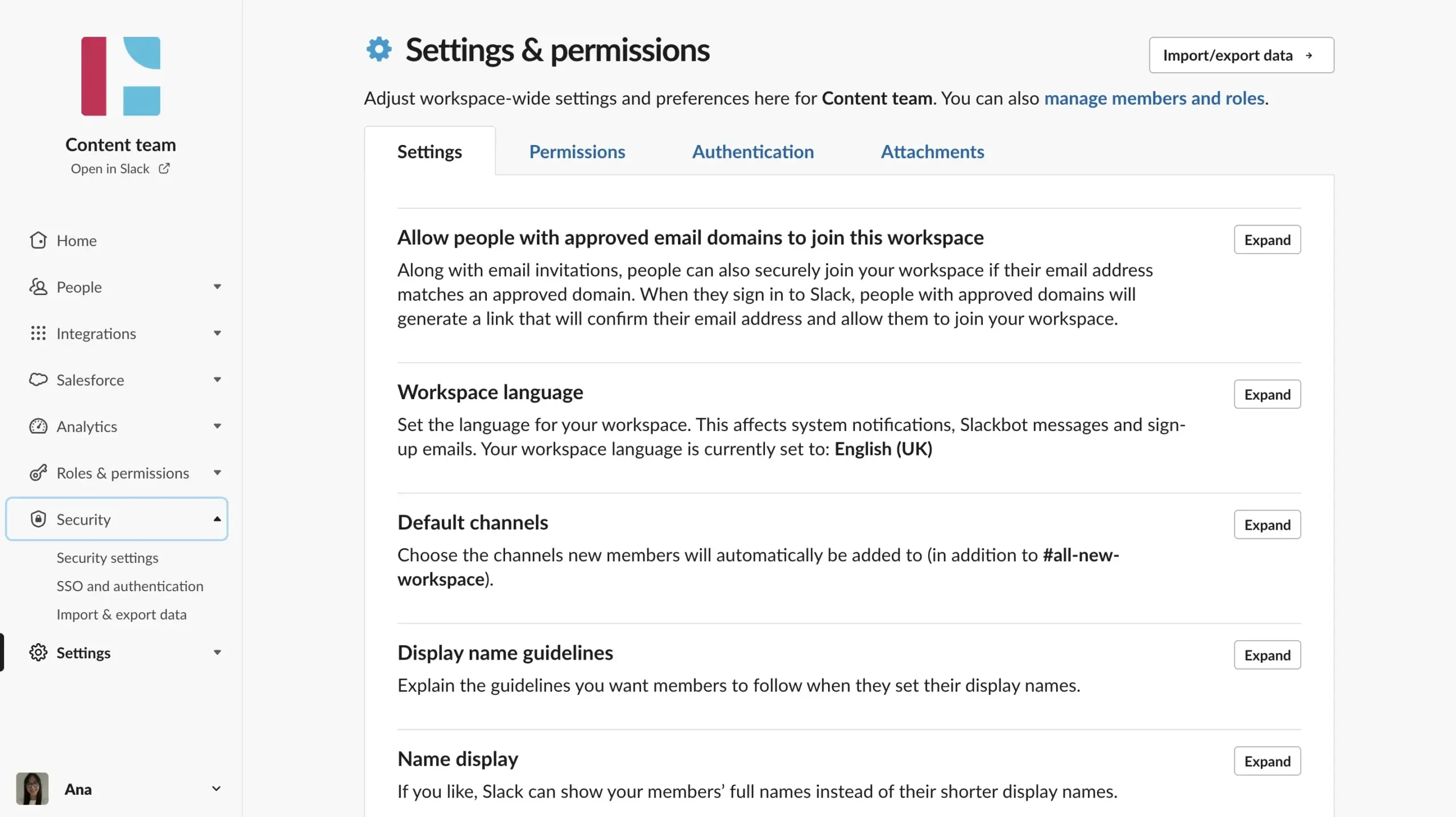 2nd step Slack export