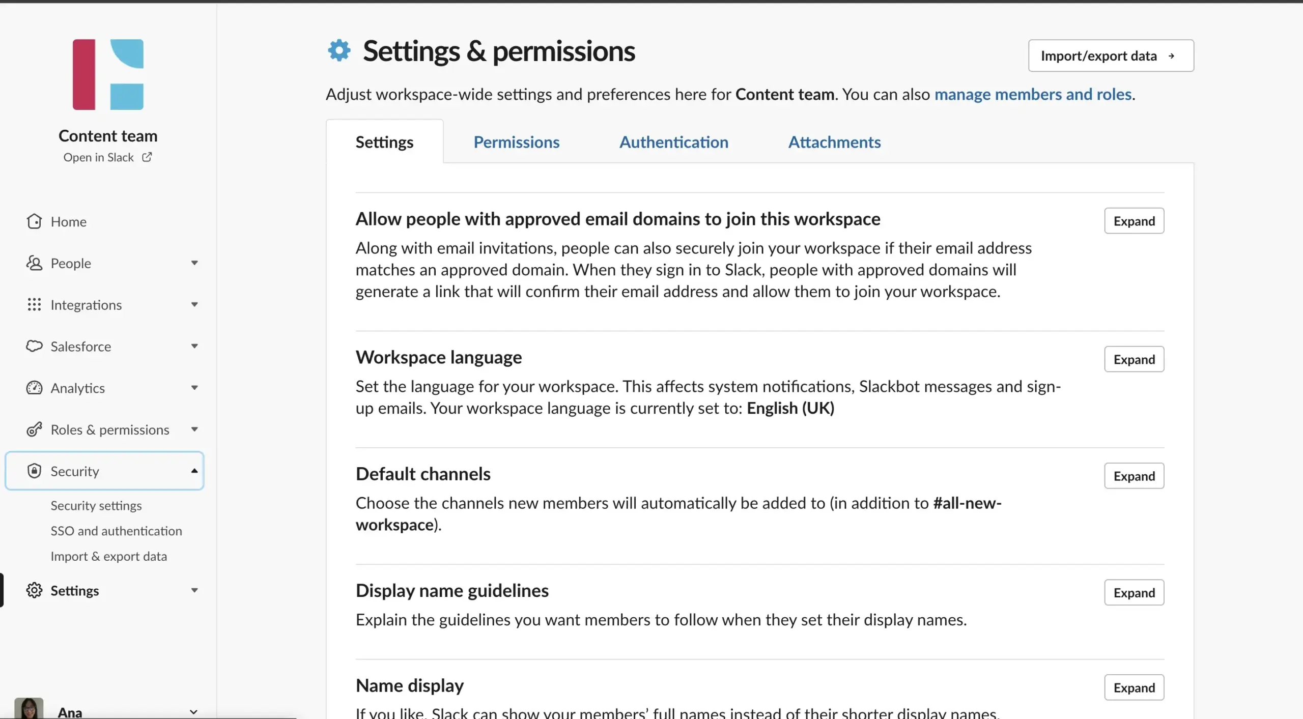 3rd step Slack export