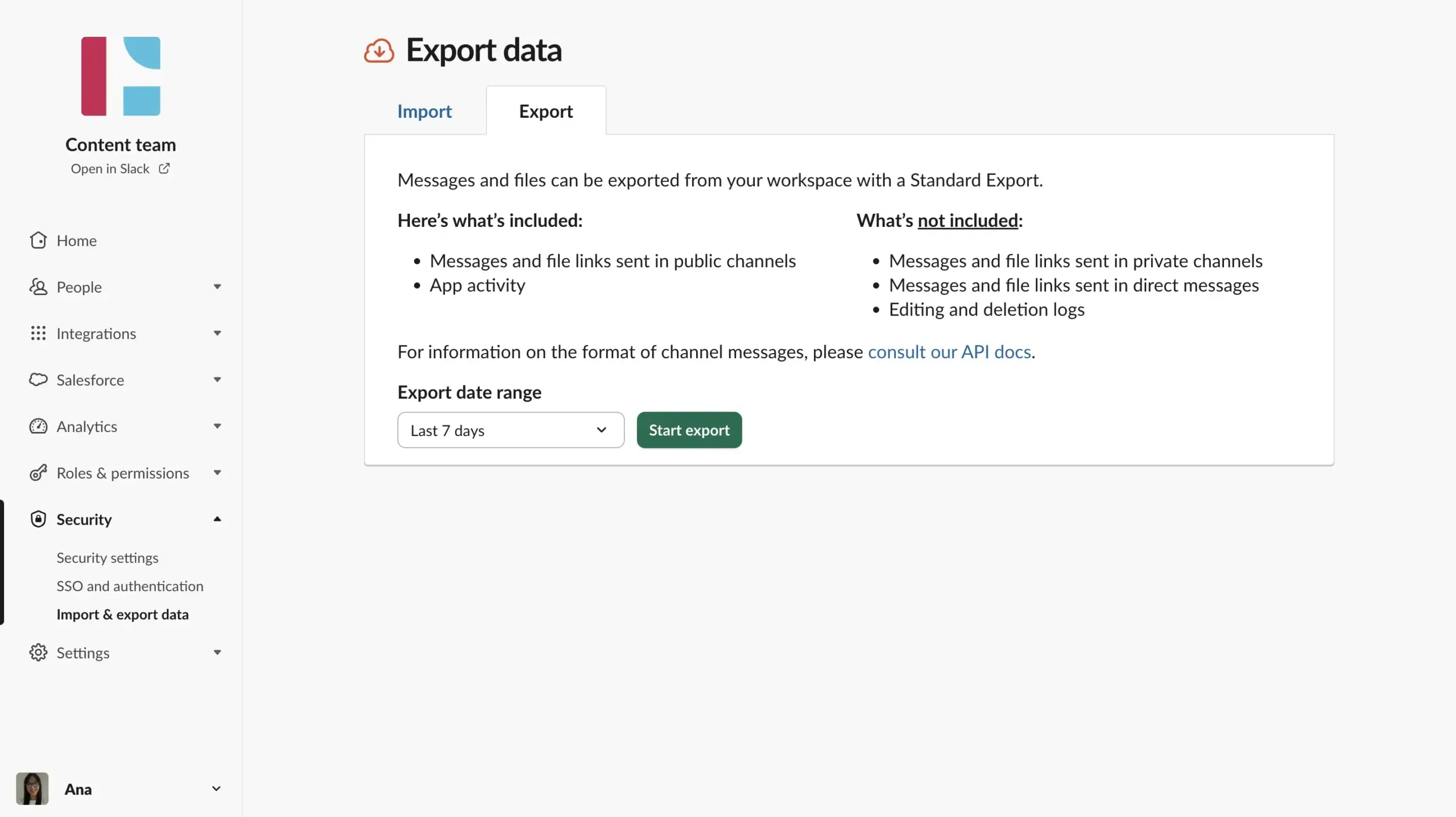 4th step Slack export