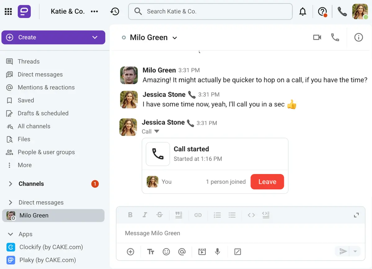 Enjoy one-click meetings in Pumble