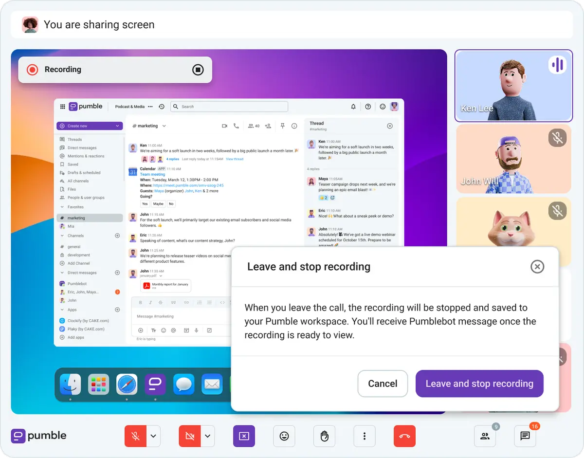 Record your audio and video meetings in Pumble