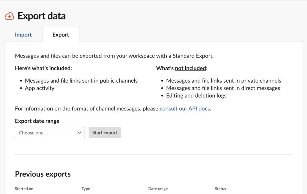 Export data from Slack