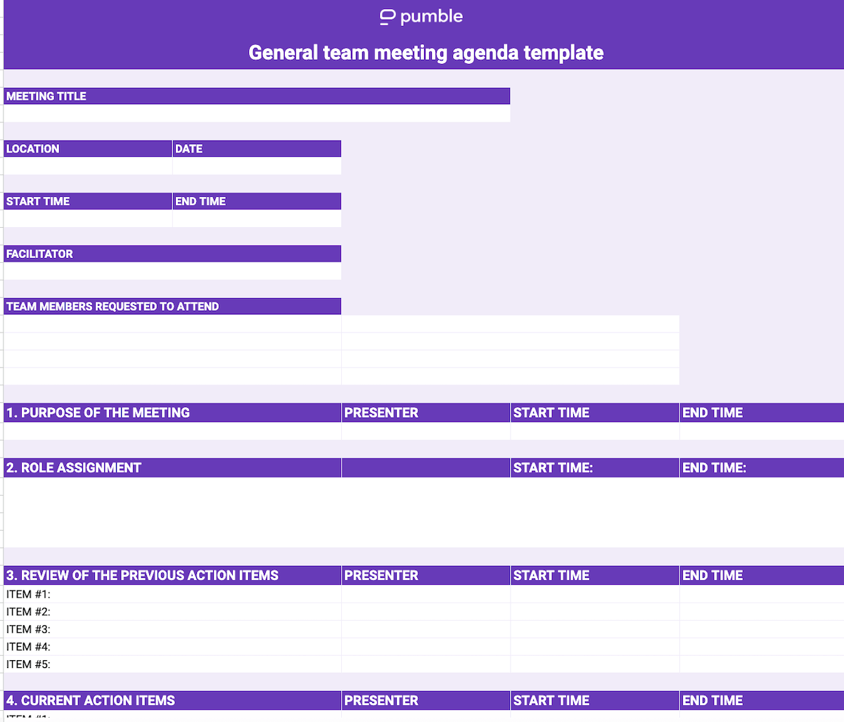 An example of a general team meeting agenda template