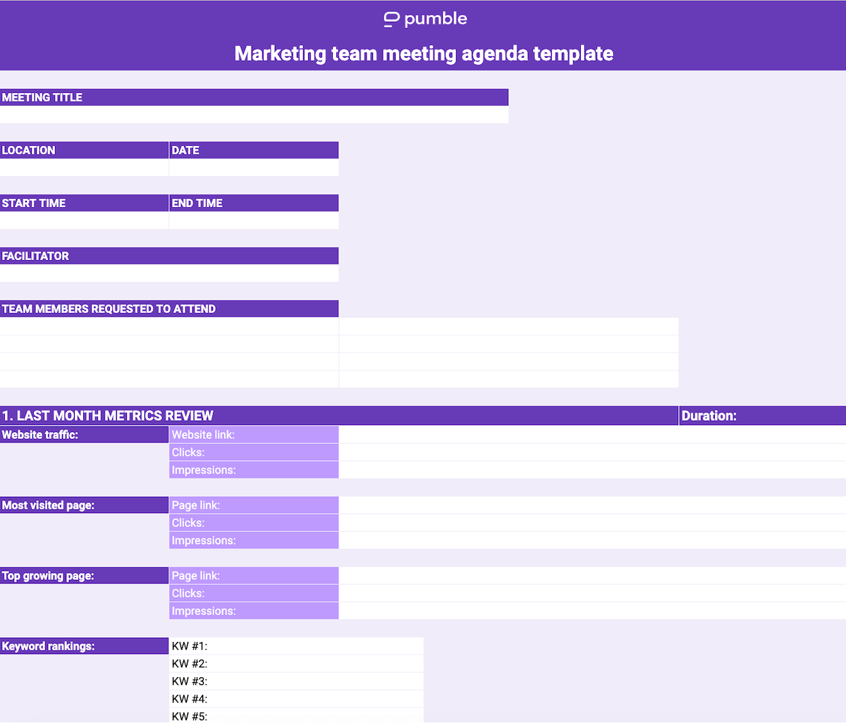 An example of a marketing team meeting agenda template