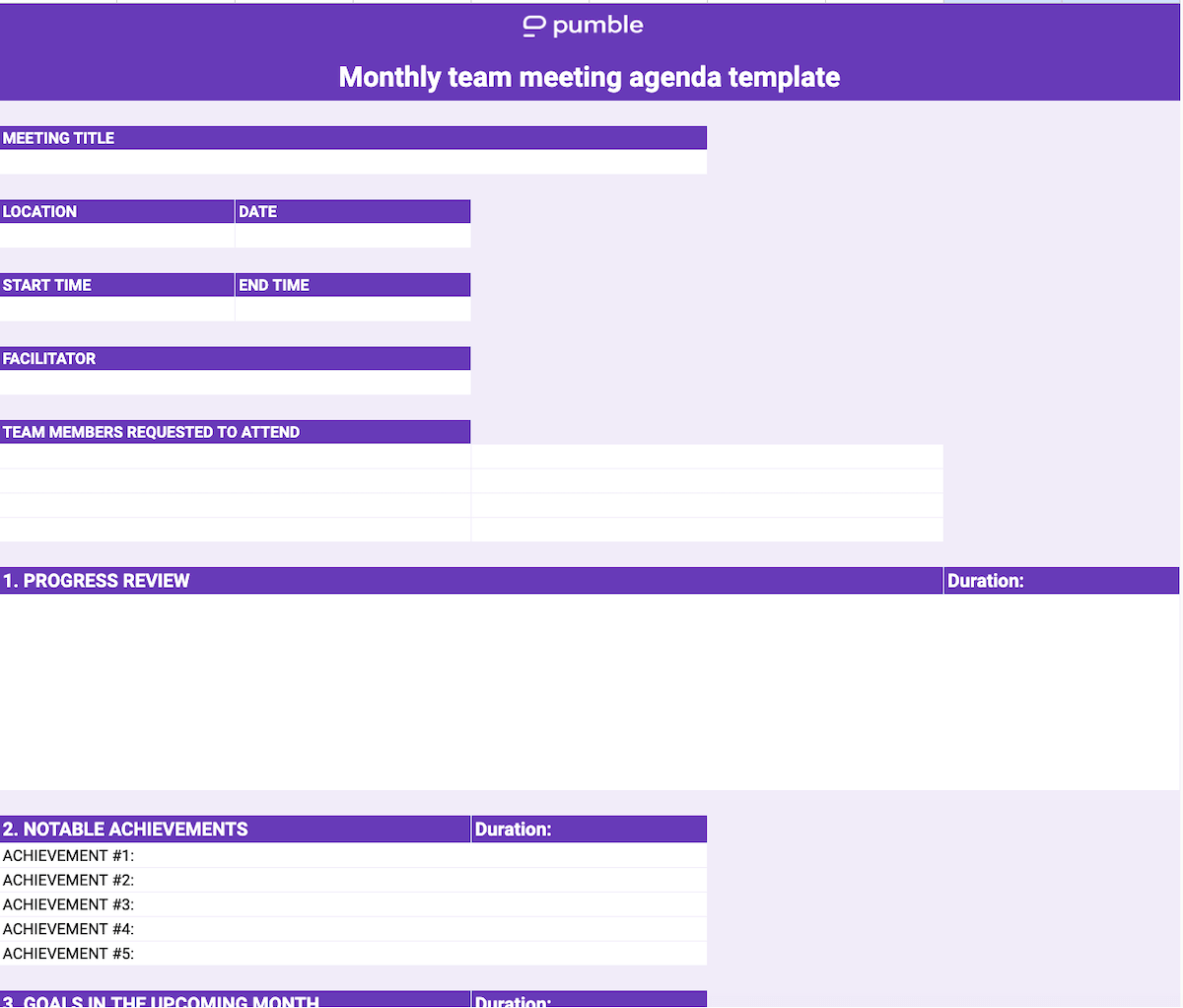 An example of a monthly team meeting agenda template