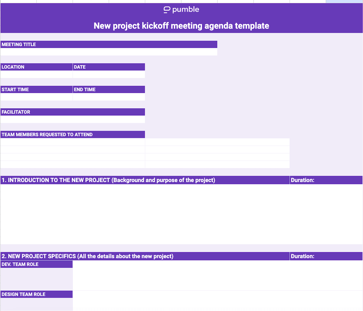 An example of a new project kickoff meeting agenda template