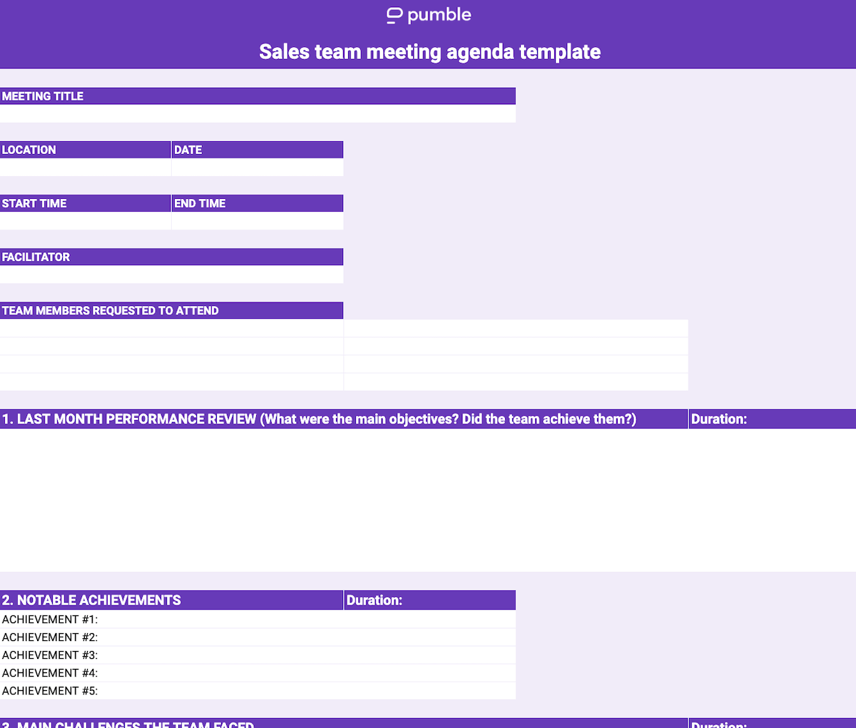 An example of a sales team meeting agenda template