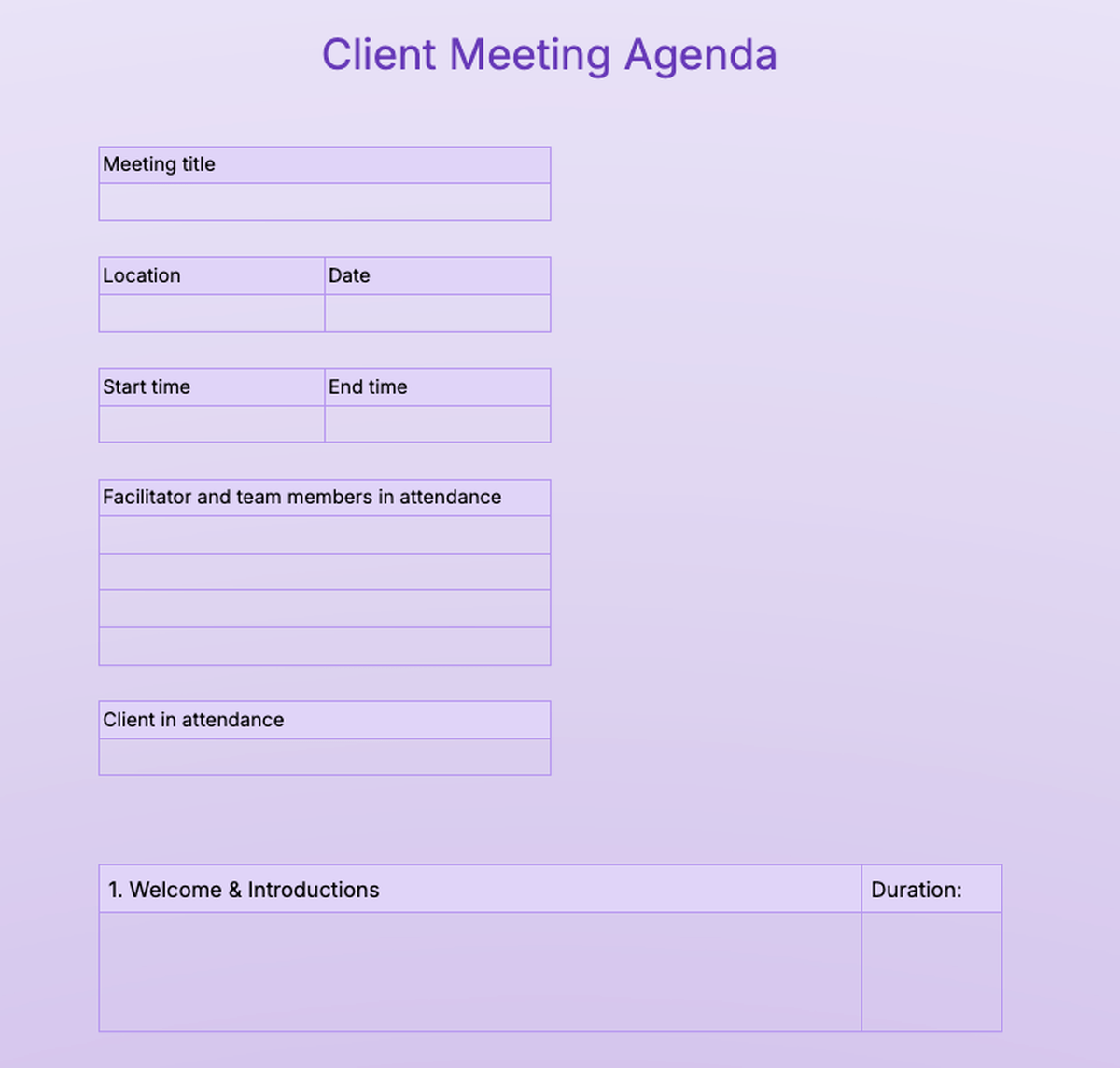 Client meeting agenda template