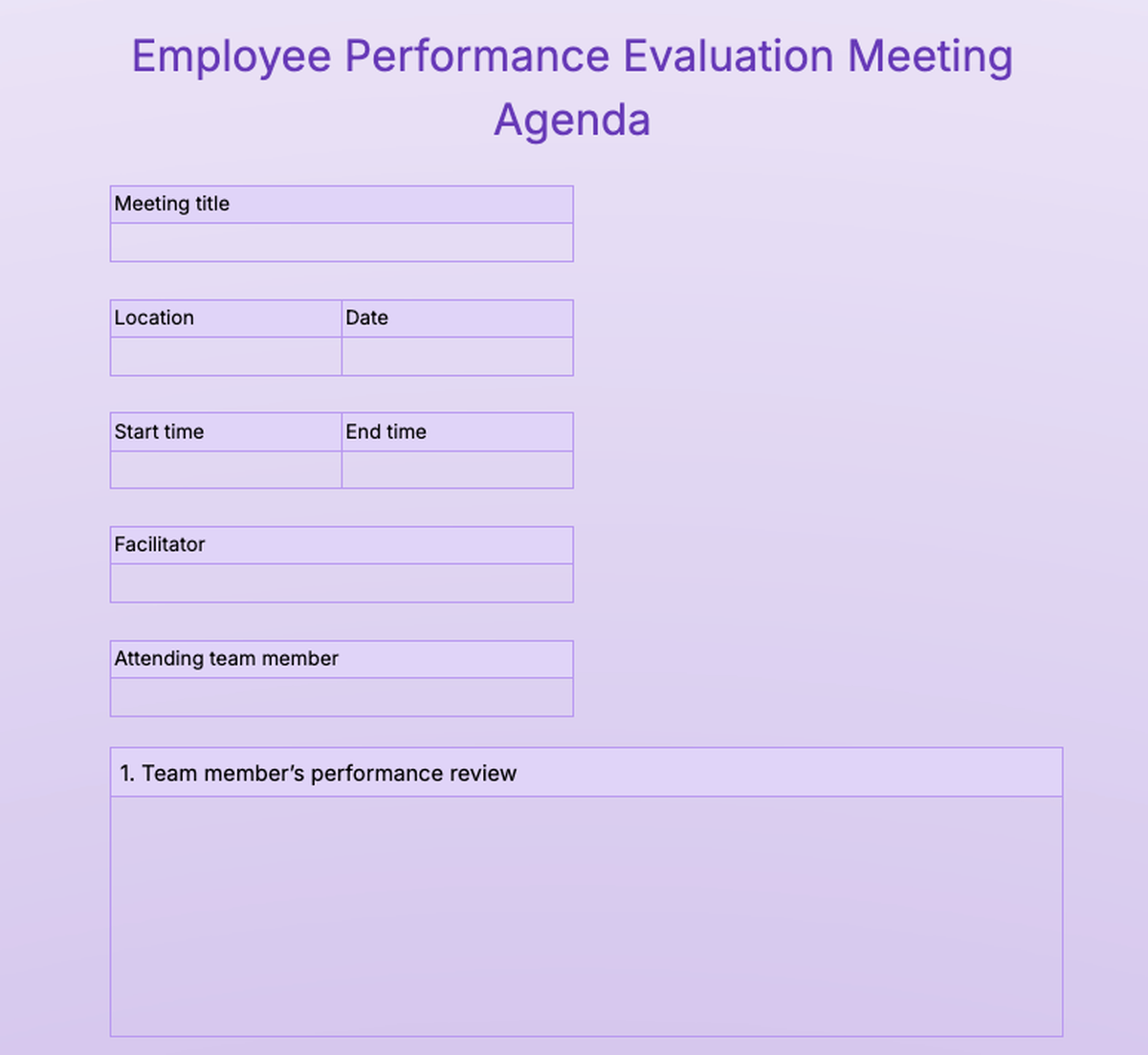 Employee performance evaluation meeting agenda template