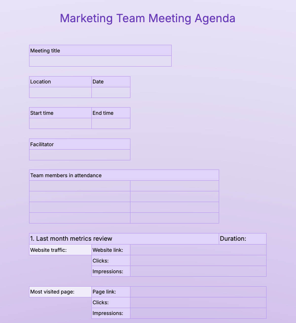 Marketing team meeting agenda template