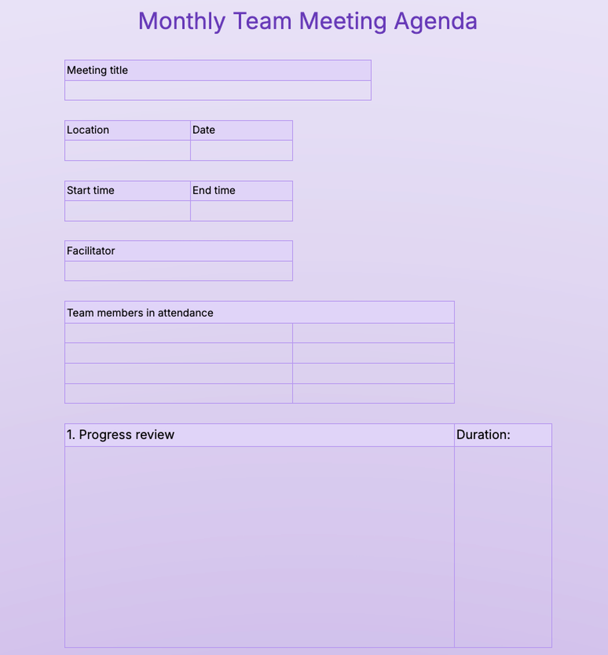 Monthly meeting agenda template