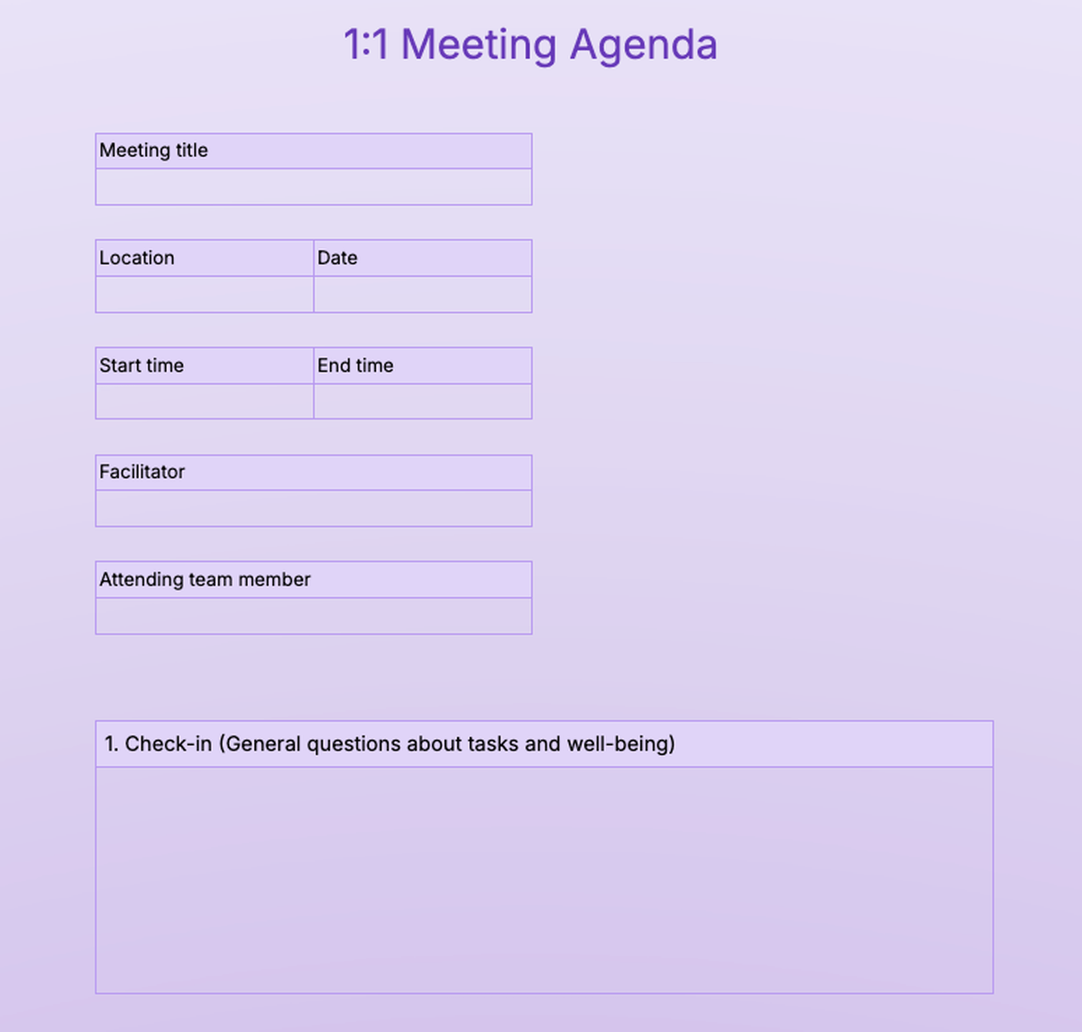 One-on-one meeting agenda template