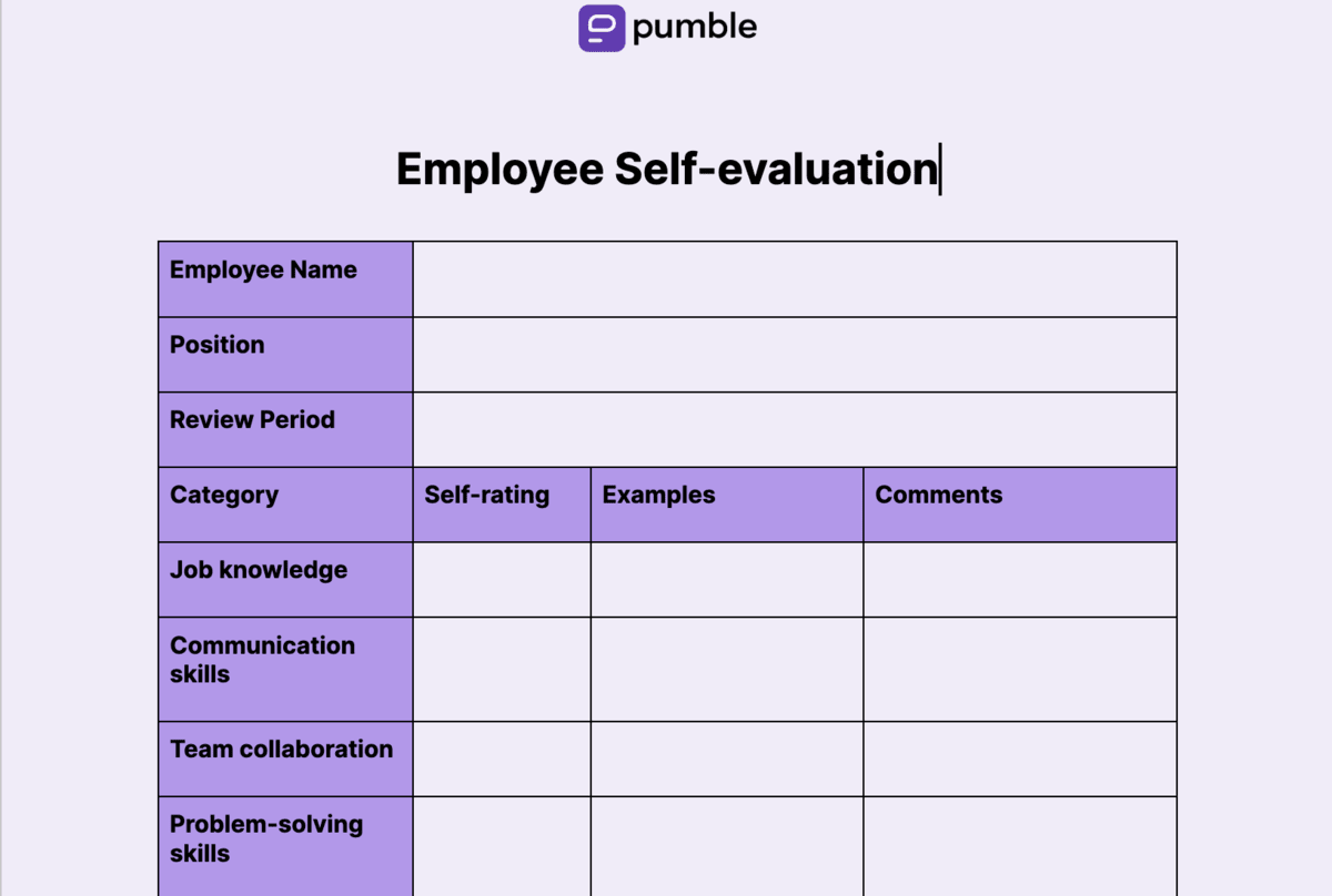 Employee self-evaluation template