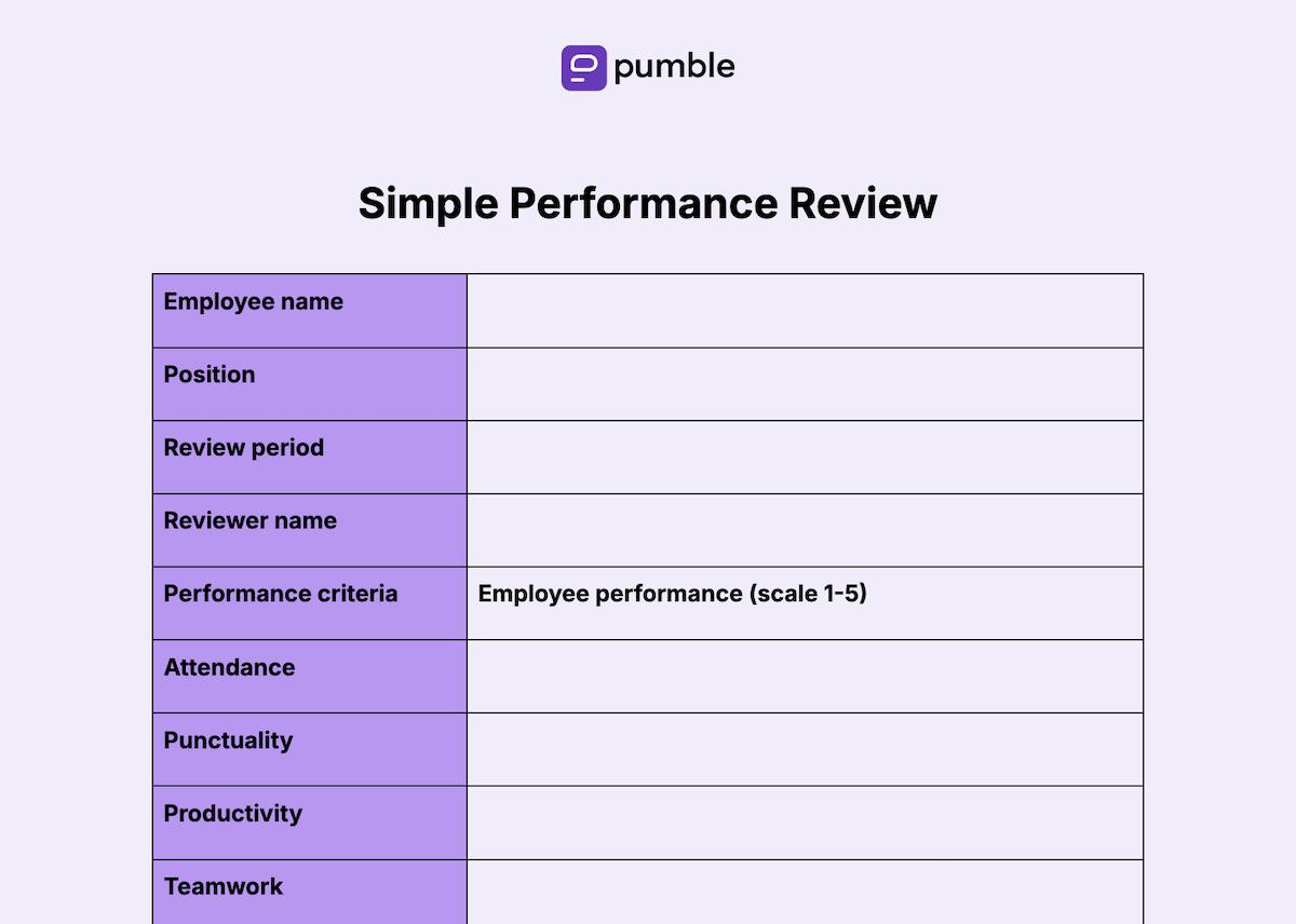 Plantilla simple de evaluación de desempeño