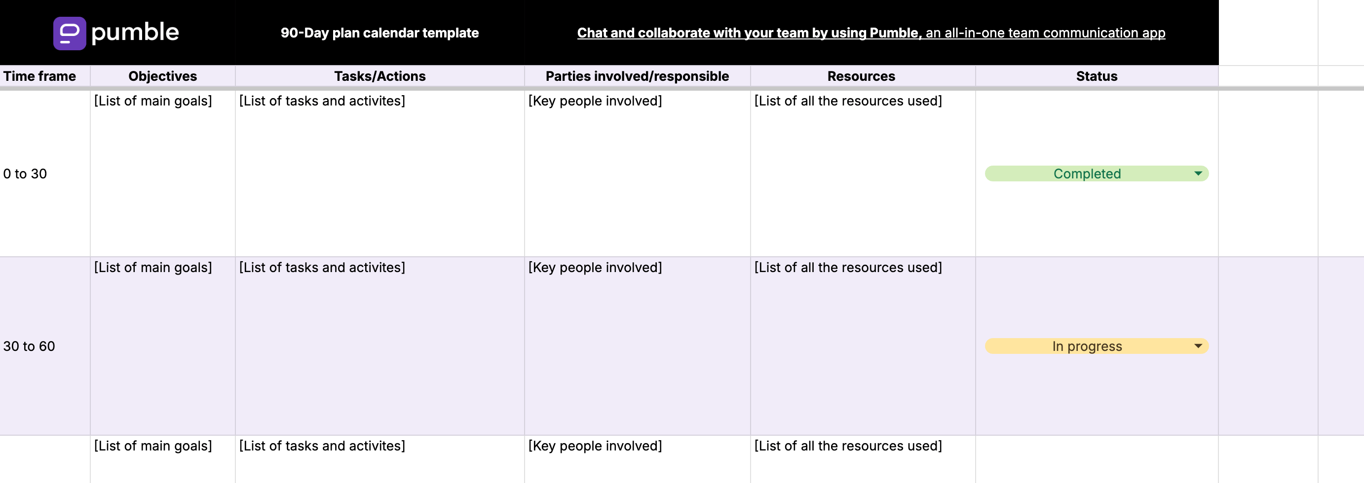 Modèle d’agenda de 90 jours