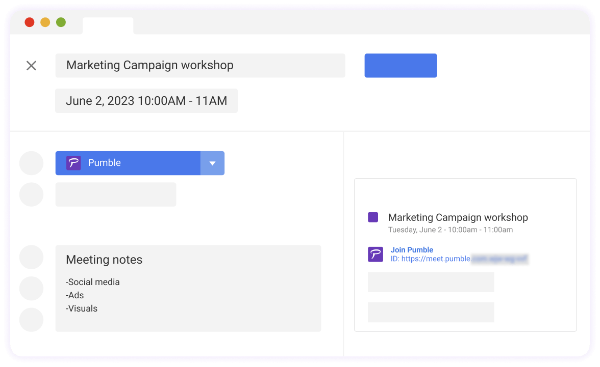 Scheduling a Pumble meeting in Google Calendar
