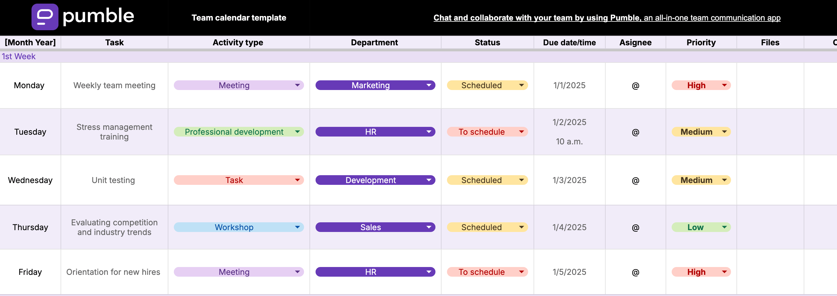 Modèle d’agenda d’équipe