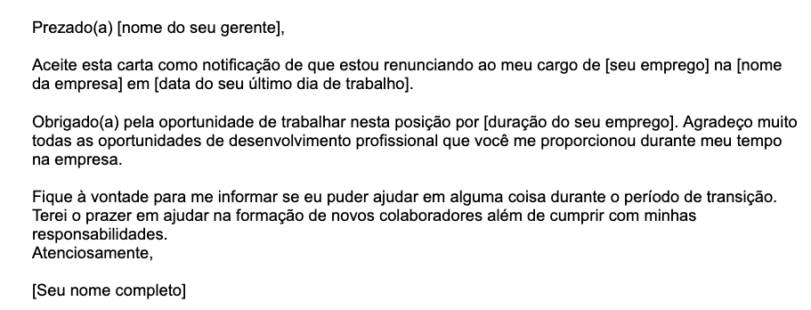 Um exemplo de modelo básico de carta de demissão 