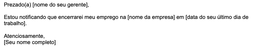 Um exemplo de modelo curto de carta de demissão  