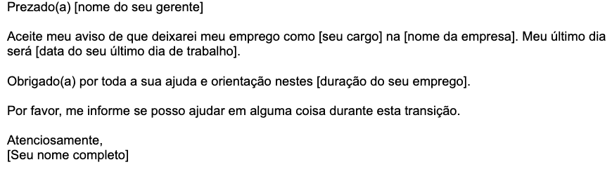 Um exemplo de modelo genérico de carta de demissão 