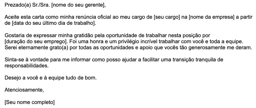 Um exemplo de modelo oficial de carta de demissão 