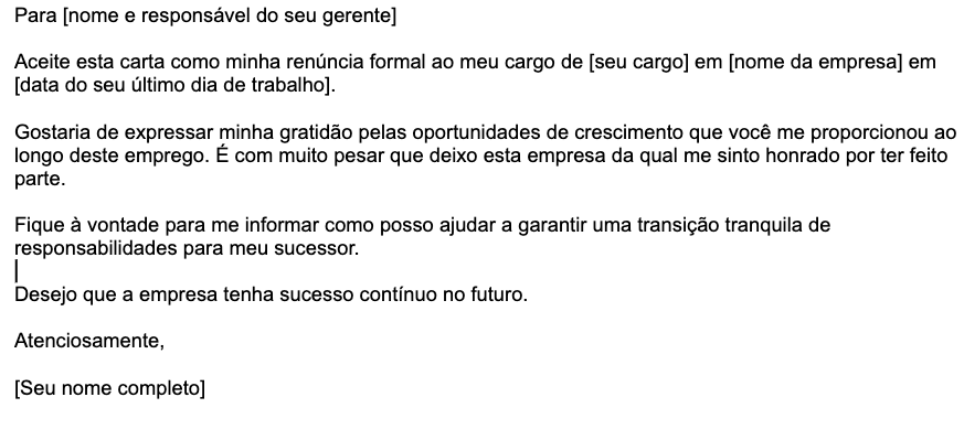 Um exemplo de modelo formal de carta de demissão 