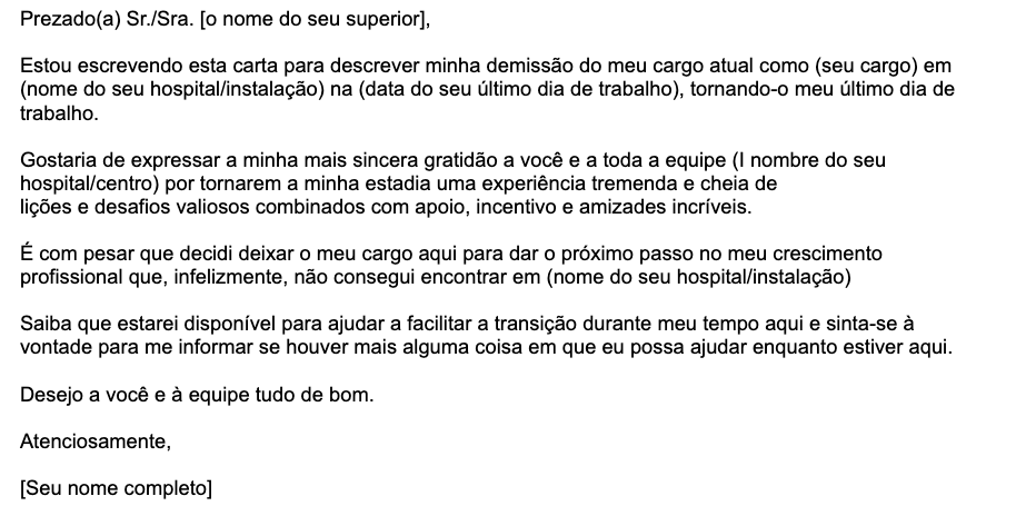 Um exemplo de modelo de carta de demissão escrito por um profissional de enfermagem     