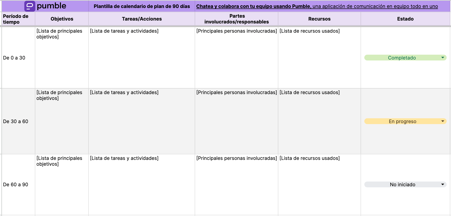 Plantilla de calendario de plan de 90 días