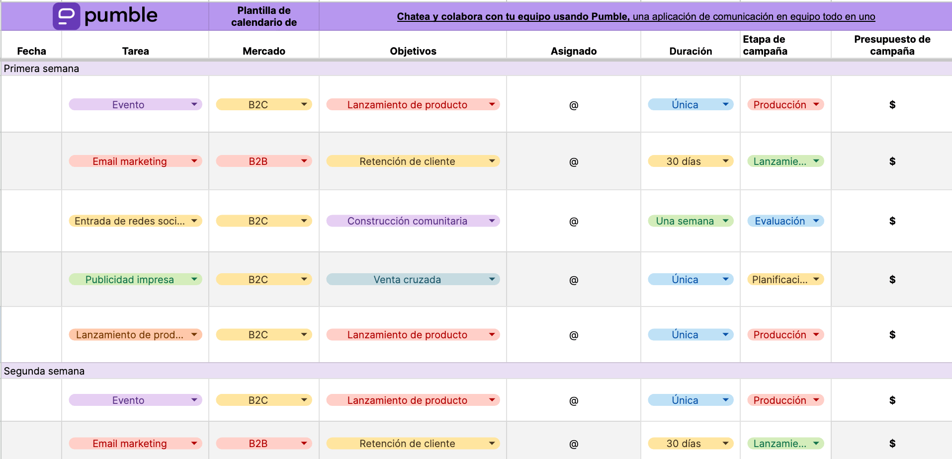 Plantilla de calendario de campaña